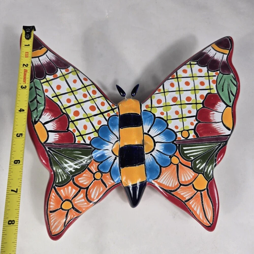 Talavera Butterfly Mexican Handcrafted Art Wall Hanging 9 X 8.5 Inches Tall